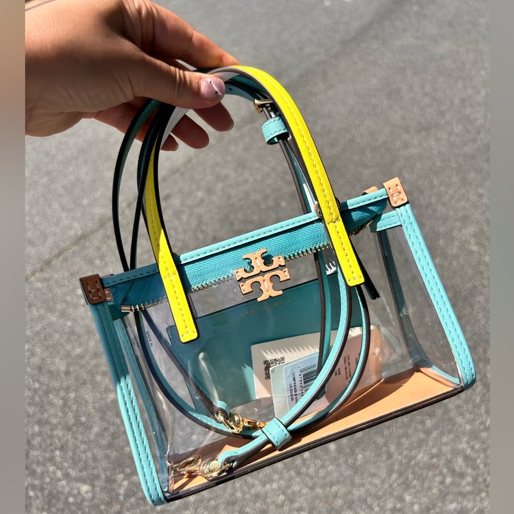 Tory Burch Transparent Mini Bag with Aqua and Yellow Details - Picture 8 of 15